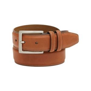 CLUBROOM Mens Brown Contrast Stitching Double Keeper Faux Leather Casual Belt 40